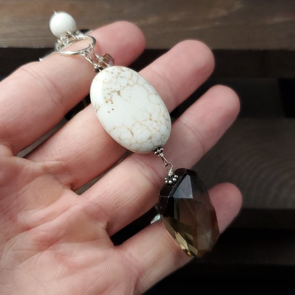 7 Inch Sterling Silver Large Chunks Of Smokey Quartz And Stone Bracelet - Picture 3 of 7